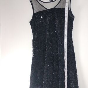 SHEIN Black Sequin Mini Dress with Mesh Yoke